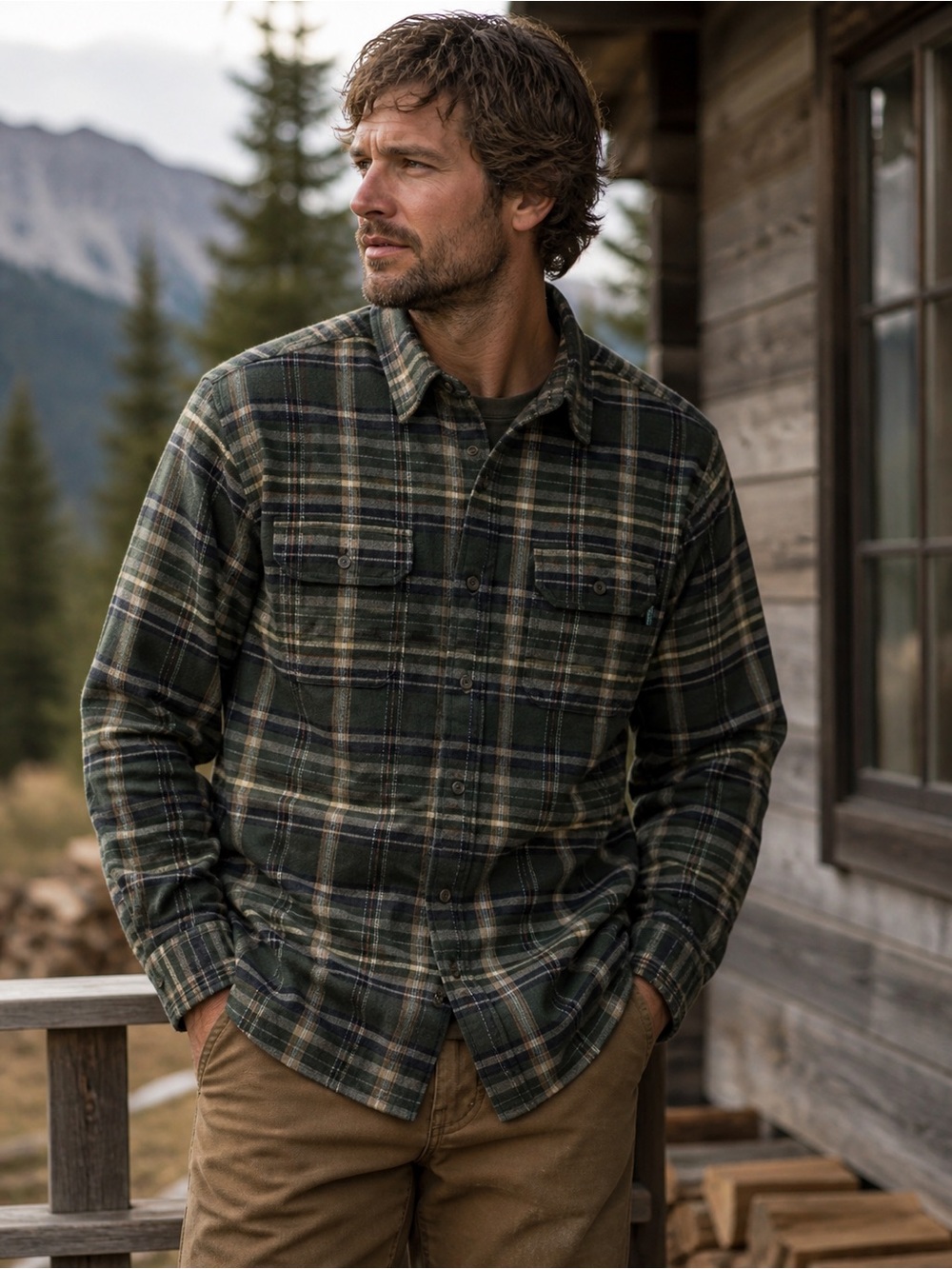 Woolrich Brawny Flannel Shacket Green Cotton Flannel Plaid Side Pockets Size XL